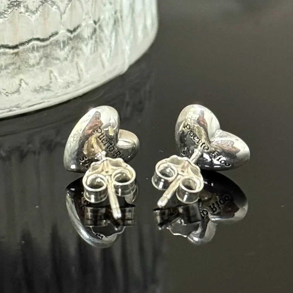 Puerto Rico Flag Heart Earrings S925 Sterling Silver Stud Earrings Handmade - Picture 5 of 6